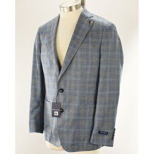 PETER MILLAR Blue Pearl Plaid ANDOVER Wool Silk Linen Blend Sport Coat 46 R NWT